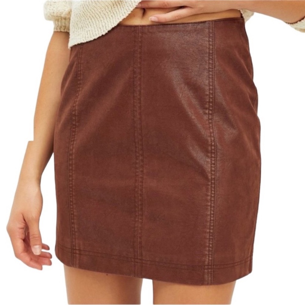 Free People Brown Vegan Leather Mini Skirt